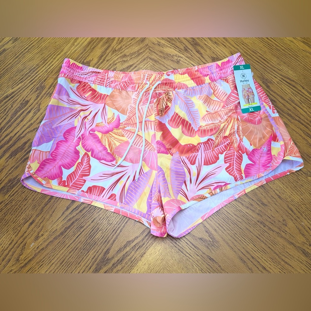 Set of 2 / women's HURLEY UPF 50 Inseam 3 Swim SHORT XL Orange Floral/Blac - Picture 3 of 11